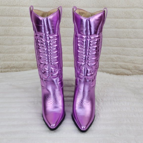Disco Cowboy Metallic Lilac Purple Western Cowgirl Boots New - Picture 8 of 9